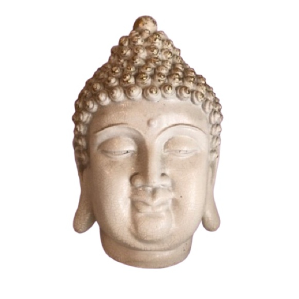 Buddha Head Statue White & Gold Figurine Decor